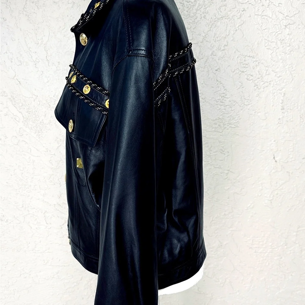 MCM Jacket Bomber Leather Black Rare Luxury Jacket Made In Italy Size large